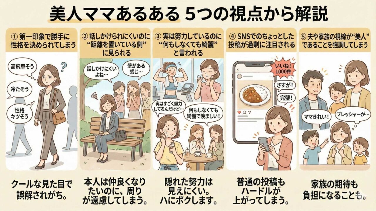 美人ママあるある5つの視点を分かりやすく解説した図解