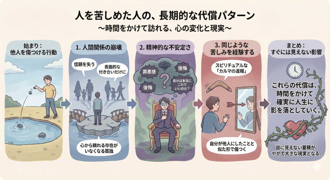 人を苦しめた人の長期的な代償パターンをわかりやすく、図解にした画像